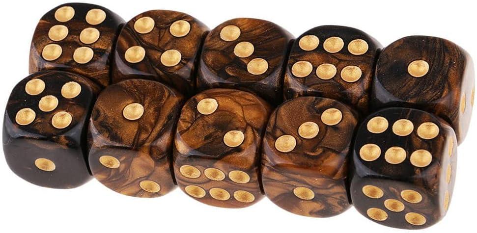10PCS Polyhedral Dice D6 Dice 16mm Acrylic Dice Game Dice for RPG MTG DND Dice Table Games (Black Gold)