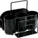 Silverware Caddy Utensil Holder for Countertop Utensil Caddy with Paper Plate Napkin Holder Cutlery Flatware Silverware Organizers for Outdoor Party Camping Picnic - Black Metal