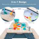 Kids 3-in-1 Sand & Water Activity Table, Wood Outdoor Convertible Picnic Table, 2 Play Boxes, Removable Top with Faucet, Picnic for Outdoor (Blue/Navy), 28" x 19.7" x 23.2"