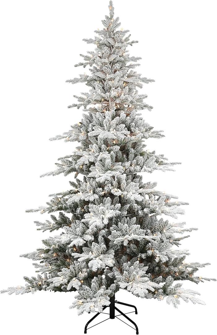 Puleo International Pre-Lit 7.5' Flocked Utah Fir Artificial Christmas Tree with 500 Lights, Green