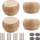 Wood Sofa Replacment Parts Natural Wood 2.7 Inch Funiture Legs Round Ball Shape Big Sofa Bun Feet Cabinet Legs Set of 4 (H: 2.7 inch)