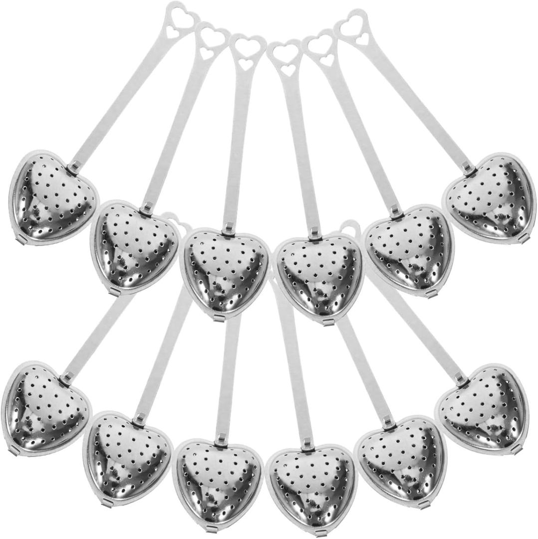 12pcs Cute Heart Tea Infuser Strainer Handle Stainless Steel Loose Tea Infuser for for