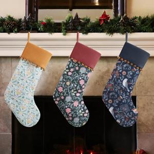 3pcs 18 Inches Floral Christmas Stocking Flower Pattern Printed Velvet Christmas Stockings Large Hanging Socks for Family Xmas Tree Party Holiday Decoration Gift