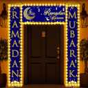 Preboun 3 Pcs Ramadan Mubarak Door Decorations Eid Mubarak Lights Banner with 6 LED Lights Strings Ramadan Porch Sign Banner Couplets for Home Front Door Porch Outdoor