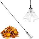 Adjustable Metal-Leaf Rake with Telescopic Handle - Lawn & Garden Tool for Grass, Leaves & Shrubs - Heavy Duty Yard Rake for Adults, Women & Kids