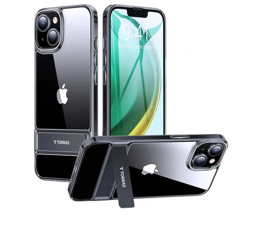 TORRAS MoonClimber for iPhone 15 Plus Case, [3 Stand Ways][Non-Yellowing & Military Grade Shockproof] Protective Slim Hard Clear Phone Case with Stand 6.7'' 2023, Crystal Clear