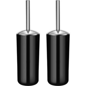 Toilet Brush and Holder Set of 2 | Great Value 2-Pack for Multiple Bathrooms | Sturdy Reinforced Handle for Durability | Discreet Enclosed Caddy | 360 Deep Cleaning Bristles | (Black)