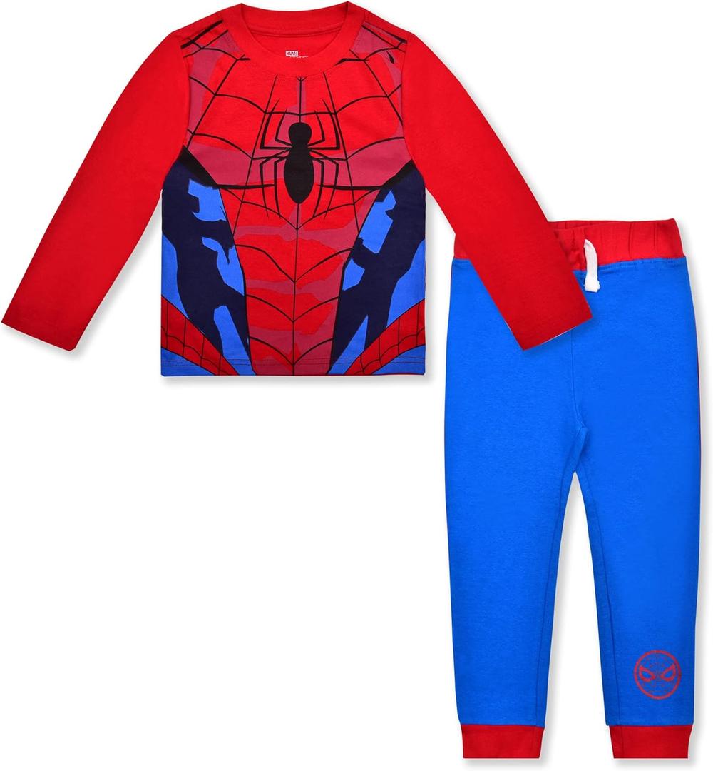Marvel Spider-Man Boys Long Sleeve Shirt and Pants Set for Toddlers (3T, Red)