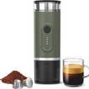 Portable Electric Espresso Machine, Self-Heating Travel Coffee Maker with USB-C, Compatible with Ground Coffee & NS Capsules, Ideal for Camping, Car, RV, Hiking & Office (Army Green)
