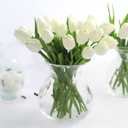 KOILLUXU Artificial Flowers 30pcs Bouquet 14" Tall Real Touch Tulips, White PU Fake Tulips Flowers for Arrangement Wedding Party or Easter Spring Home Centerpiece Dining Room Office Table Decoration