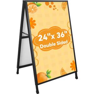 Heavy Duty Slide-in A Frame Sign Sidewalk Sign 24 x 36 inch Double-sided Folding Sandwich Board Steel Metal Pavement Sign(Frame Only)
