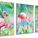 YUANAND Flamingo Wall Decor Animal Pictures - Palm Green Tropical Plant for Kids Girls Room Decor - Framed Posters Paintings Bedroom Decor (16"L x 12"W)
