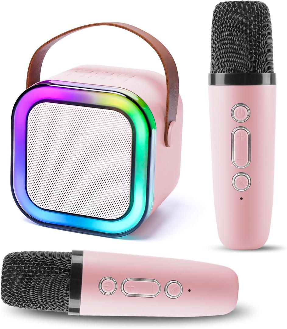 Mini Karaoke Machine for Kids Gift, Mini Kraoke Machin Portable Bluetooth Speaker with 2 Microphone, Mini Kraoke Machine for Girls Birthday 4, 5, 6, 7, 8, 9, 10+ Year Old Pink