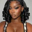 HANNE Curly Headband Wig 14 Inch Glueless Headband Wig Curly Synthetic Headband Wigs for Black Women Daily Use (Natural Black)