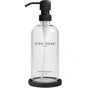 Glass Dish Soap Dispenser for Kitchen Sink by Brighter Barns - Modern Kitchen Soap Dispenser Set with Tray and Stainless Steel Pump - Minimalist Home Decor for Rental Properties, Restaurants (Clear)