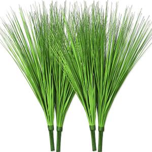 Beebel Artificial Plants 17" Artificial Onion Grass Bushes UV Resistant Plants Faux Shrubs Fake Wheat Grass Greenery Topiaries for Bathroom Home Office House Decorations (4 Pcs/Green)