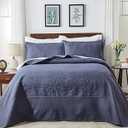 Qucover Oversized King Bedspread 132x 120, Alaska King Bedspread, 3 Piece Soft Microfiber Lightweight Extra Wide Oversized King Quilts Set, Vintage Persian Pattern, with Pillow Shams, Navy