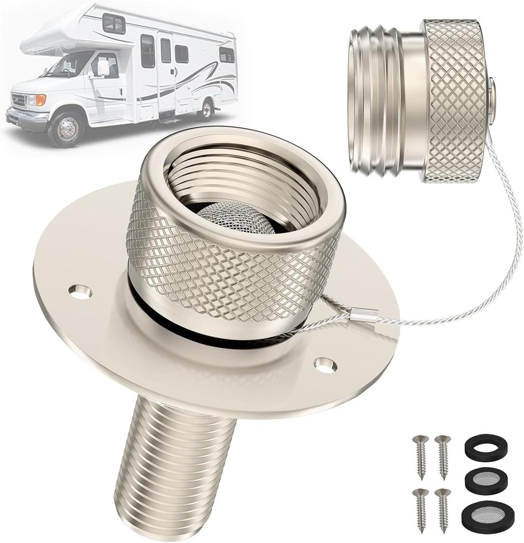 All Metal RV City Water Inlet with Check Valve RV water inlet -rv water fill inlet Leak Proof & Universal Fit for RV Camper Motorhome Trailer Marine -Nickel