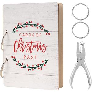 Christmas Card Holder Wood Christmas Card Organizer Photo Keeper Xmas Keepsake Album Collection for Holiday Birthday (Berry Garland)
