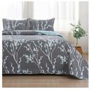 Andency Queen Quilt Bedding Set Grey Blue (96x90 Inch), 3 Pieces Floral Lightweight Bedspread, Microfiber Reversible Flower Quilted Coverlet with 2 Pillowcases for Men Women
