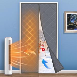 Magnetic Thermal Insulated Door Curtain, Fits Door Size 36" x 80", Center Opening, Durable Oxford Cloth&Thicken Polyester Fiber, Weighted Bottom,Temporary Door Thermal Curtains (Gray)