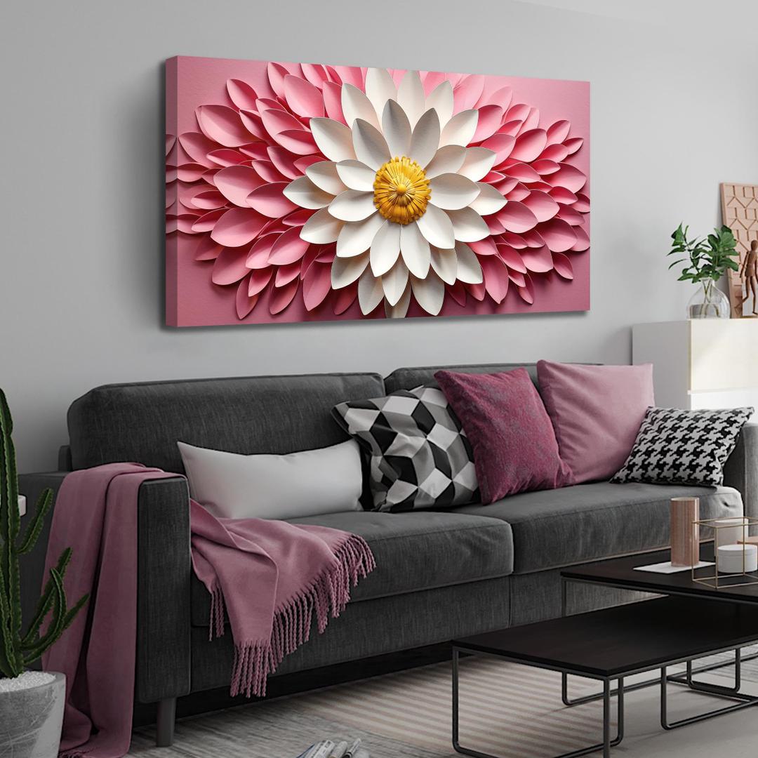 Ouzzlie Flower Canvas Wall Art White Art for Bedroom, 24" x 48"