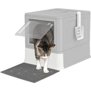 JoyPlus Cat Litter Box with Lid, Enclosed Litter Pan with High Side, Litter Scoop and Mat, Anti-Leakage, Odor Control Easy Clean (Gray-Plastic Drawer)