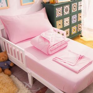 NTBAY Toddler Bedding Set - 4 Piece Soft and Breathable Crib Bedding Set for Boys and Girls, Includes Quilted Comforter, Fitted Sheet, Flat Top Sheet and Envelope Pillowcase, Pink