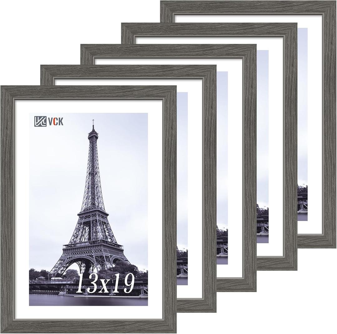 VCK 13x19 In Poster Frame Black Wood with Plexiglass Set of 5 Picture Frames without Mat for Wall Decoration
