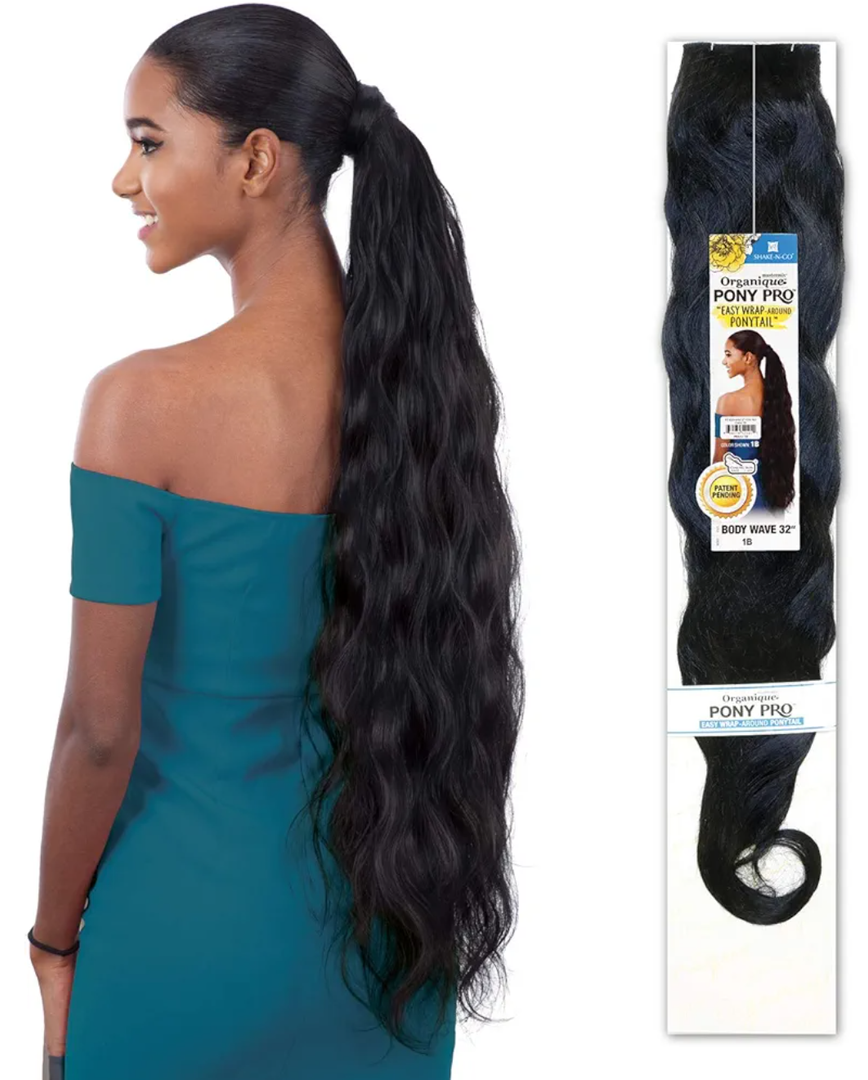 Shake-N-Go Synthetic Organique Pony Pro Ponytail - BODY WAVE 32" (1B)