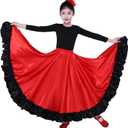 Girls Full Circle Belly Dance Skirts for Spanish Flamenco Costume Mexican Skirt (US, Age, 3 Years, 4 Years, Red)
