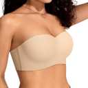 Vertvie Strapless Bras for Women Push Up Non-Slip Bandeau Bra Seamless Full Coverage Tube Top Bralette (Wireless & Underwire) (34B, Nude)