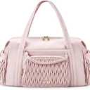 BAGSMART Quilted Duffle Bag for Women, Weekender Overnight Gym Travel Carry-On Bag, Pink