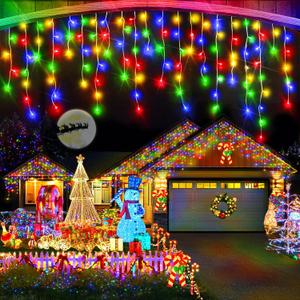 Christmas Lights Outdoor, 49FT 480 LED Ice Lights for Outside, 90 Drops Ice String Lights with 8 Modes, Waterproof Timer & Memory for Outside Decor, Yard, Garden, Eaves, Patio, Party (Multicolor)