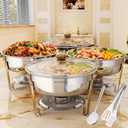 Chafing Dishes for Buffet 4 Pack, 6QT Stainless Steel Round Chafing Dish Buffet Set for Parties, Wedding, Christmas Gatherings, Catering Events[Visible Glass Cover] Buffet Servers and Warmers