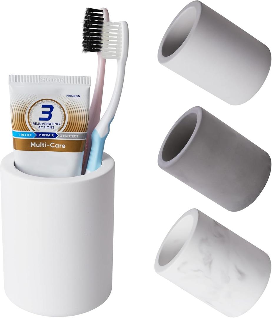 Drying Stone Toothbrush Holder, Diatomite Toothbrush Holders for Bathroom Counter, Quick Drying Electric Toothbrush and Toothpaste Holder Bathroom Organizer, White