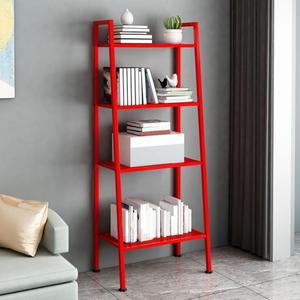 Ladder Metal Bookshelf Modern Bookcase with Rectangular Shelves Storage Rack Kitchen Storage Rack Multi-layer Bookshelf Floor-to-ceiling Trapezoidal Balcony Flower Stand Red(24"L x 14"W x 58"H, Red)