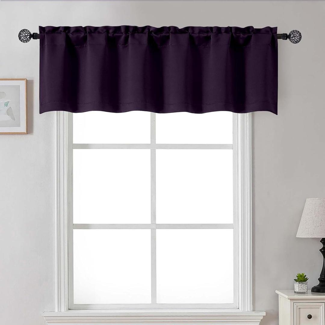 Gwine Plum Purple Valance for Windows, Light Filtering Small Valance Kitchen Curtains for Living Room Bathroom Basement, Modern Farmhouse Rod Pocket Window Treatment, 60" Wx14 L, 1 Piece, Plum Purple