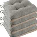 Non Slip Chair Cushions for Dining Chairs Set of 4 Kitchen Chair Cushions 18"x18"x3" Turfted Chair Pads Comfortable and Soft Seat Cushion with Ties, Light Grey