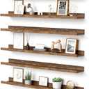 upsimples Floating Shelves for Wall, 35.5 Inch Shelves for Decor Storage Set of 6, Wall Mounted Wood Shelf for Bedroom, Living Room, Bathroom, Kitchen, Long Picture Ledge Shelves, Brown