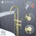 Freestanding Tub Faucet Floor Mount Tub Fillers, Senhozi Brushed Gold Free Standing Tub Faucets, Mixer Tap Two Handle Gold Freestanding Bathtub Faucet with Hand Shower, SE-3001-BG