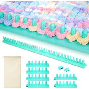 AceOrbit 65" Chunky Blanket Loom Blanket Loom for Chunky Yarn Detachable Portable Design Hand Knitting Looms with a Flannel Storage Bag for DIY Throw Blankets Beginner Friendly Yarn Craft(Aqua Green)