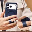 Butaiga for iPhone 17 Pro Max Leather Case with Stand, Anti-Slip Grip Ring, Fits for MagSafe (Blue, iPhone 17 Pro Max)