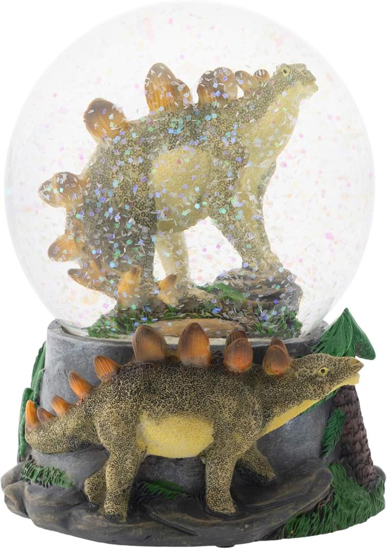 Elanze Designs Stegosaurus Dinosaur Friends Tabletop Figurine Fossil Bone Paleontologist 100MM Sturdy Glitter Water Musical Dinosaur Snow Globe Plays Tune Born Free