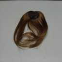 Mini Fringe Hairpiece Straight Clip in Forehead Topper with Wispy Bangs Extension Dark Brown