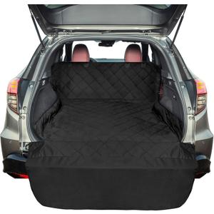 F-color SUV Cargo Liner for Dogs, Water Resistant Pet Cover Dog Seat Mat SUVs Sedans Vans with Bumper Flap Protector, Non-Slip, Large Size Universal Fit, Black (Large: 55'' x 91'')