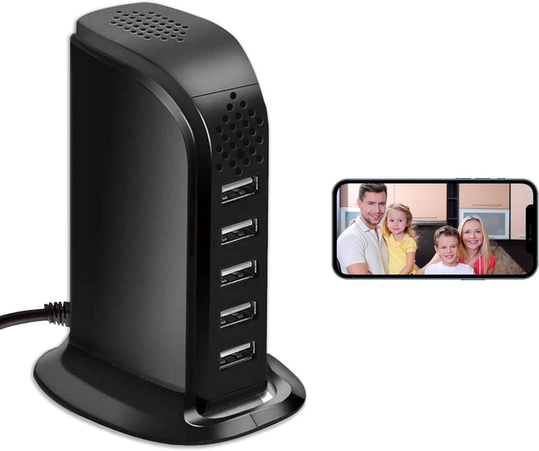WiFi USB Charger Camera,HD 1080P Wireless USB Charger Security Cameras Nanny Cam 5 Port Plug WiFi Mini Video Camera for Home Surveillance with Motion Detection Remote View No Audio