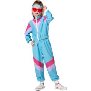 SIZGAROOT 80s 90s Retro Windbreaker Set Girls Workout Costume Outfit Track Suit for Girls (Blue, S)