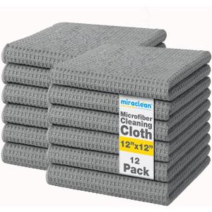 MIRACLEAN Waffle Weave Microfiber Cloths - 12 x 12 inches - Lint Free Cloth, Streak-Free Absorbent Microfiber Glasses Cleaning Cloth, Screens, Dusting & Appliances - 12 Pack Premium Cloth Wipes