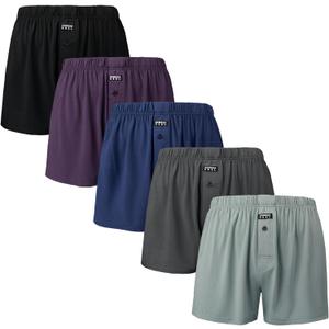 BAMBOO COOL Men's Boxers Underwear Boxer Shorts for Men Classic Loose Stretch Short (Large, Blue, Grey, Blue Grey, Purple, Black(5-pack))